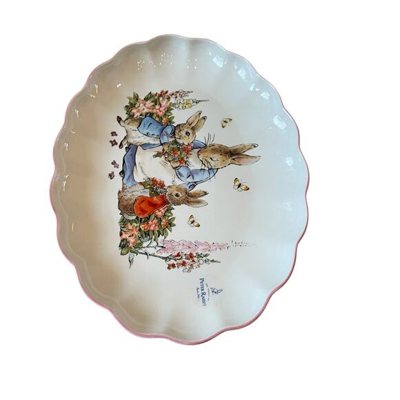 Zrike Beatrix Potter Peter Rabbit OVAL SERVING PLATTER Easter 14" Pink Edge NEW - Picture 10 of 16
